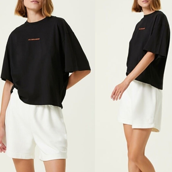 Les Benjamins Tops - Les Benjamins Womens S Oversized Tee Black Cotton Logo T-Shirt